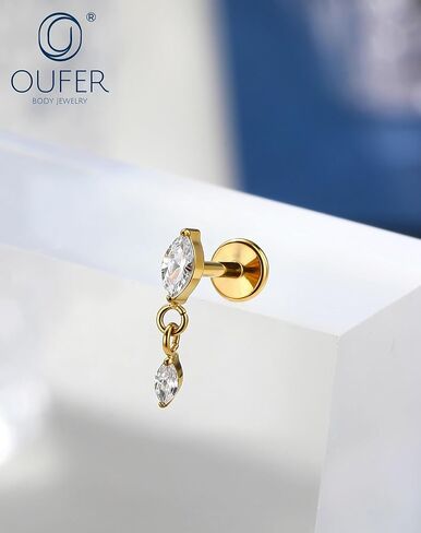OUFER 18G قلادة هيليكس ثقب المجوهرات - التيتانيوم دفع دبوس أقراط الغضروف المسطحة، الزمرد تشيكوسلوفاكيا قلادة إلى الأمام الحلزون الفص روك الزنمة أقراط in Kuwait