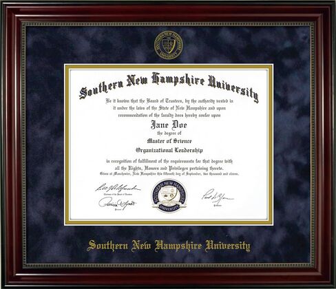 Southern New Hampshire University SNHU Diploma Frame – Officially Licensed - Cherry Finish Wood with Bead Frame and Navy Suede and Gold Mats in Kuwait