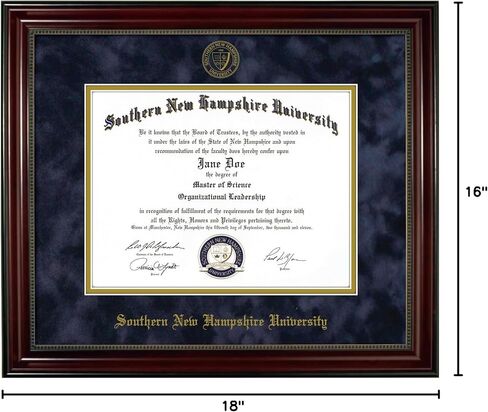 Southern New Hampshire University SNHU Diploma Frame – Officially Licensed - Cherry Finish Wood with Bead Frame and Navy Suede and Gold Mats in Kuwait