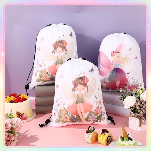 SilTriangle 24 Pcs Flower Fairy Drawstring Bags Waterproof Fairy Backpack for Gift Candy Treats Goodie Men Birthday Party Favors 16.5 x 12.6 Inch in Saudi Arabia