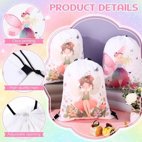 SilTriangle 24 Pcs Flower Fairy Drawstring Bags Waterproof Fairy Backpack for Gift Candy Treats Goodie Men Birthday Party Favors 16.5 x 12.6 Inch in Saudi Arabia