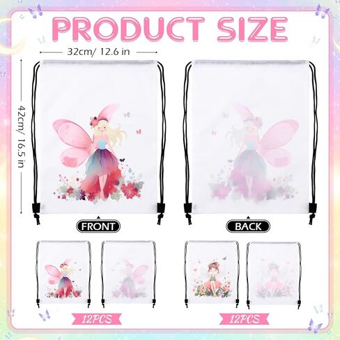 SilTriangle 24 Pcs Flower Fairy Drawstring Bags Waterproof Fairy Backpack for Gift Candy Treats Goodie Men Birthday Party Favors 16.5 x 12.6 Inch in Saudi Arabia