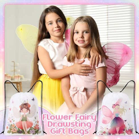 SilTriangle 24 Pcs Flower Fairy Drawstring Bags Waterproof Fairy Backpack for Gift Candy Treats Goodie Men Birthday Party Favors 16.5 x 12.6 Inch in Saudi Arabia