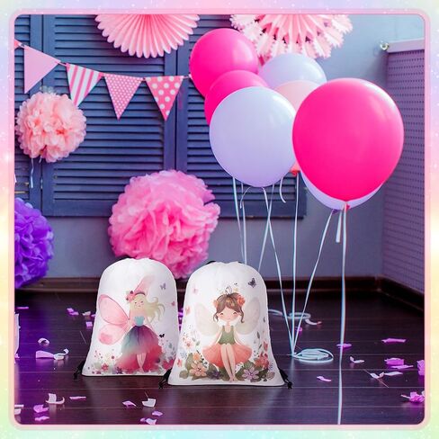 SilTriangle 24 Pcs Flower Fairy Drawstring Bags Waterproof Fairy Backpack for Gift Candy Treats Goodie Men Birthday Party Favors 16.5 x 12.6 Inch in Saudi Arabia