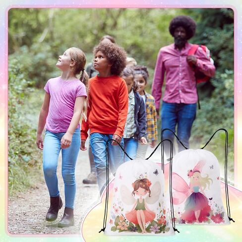 SilTriangle 24 Pcs Flower Fairy Drawstring Bags Waterproof Fairy Backpack for Gift Candy Treats Goodie Men Birthday Party Favors 16.5 x 12.6 Inch in Saudi Arabia