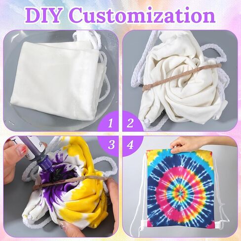 12 Pack White Cotton Bags for Tie Dye, 3-Style DIY Craft Kit with Drawstring Backpacks, Tote & Makeup Pouches in Saudi Arabia