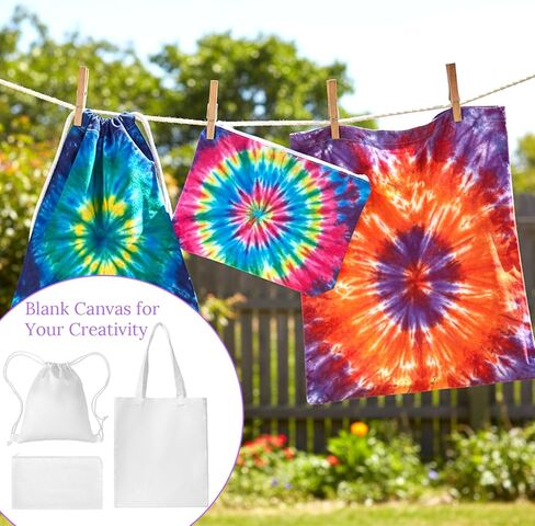 12 Pack White Cotton Bags for Tie Dye, 3-Style DIY Craft Kit with Drawstring Backpacks, Tote & Makeup Pouches in Saudi Arabia