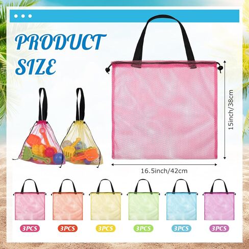 18 Pcs Mesh Beach Pool Tote Bags Bulk, Cute Drawstring Bag Large Swim Beach Toy Organizer Dopamine for Women Men Travel Lightweight Pool Essentials for Outdoor Swim Travel Shopping Gym in Saudi Arabia