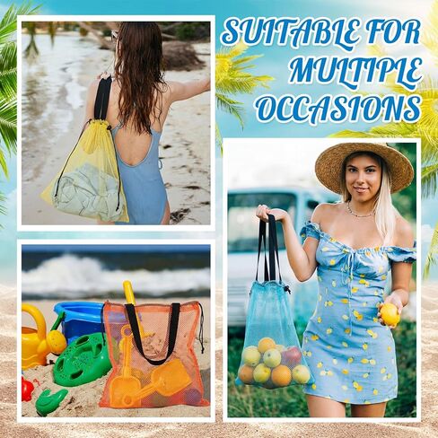 18 Pcs Mesh Beach Pool Tote Bags Bulk, Cute Drawstring Bag Large Swim Beach Toy Organizer Dopamine for Women Men Travel Lightweight Pool Essentials for Outdoor Swim Travel Shopping Gym in Saudi Arabia