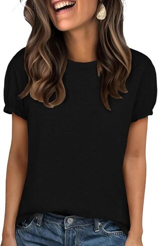 UNCLECAT Women's Ruffle Short Sleeve T Shirts Trendy Crew Neck Tops Solid Basic Tee Summer Outfits 2026 in Saudi Arabia