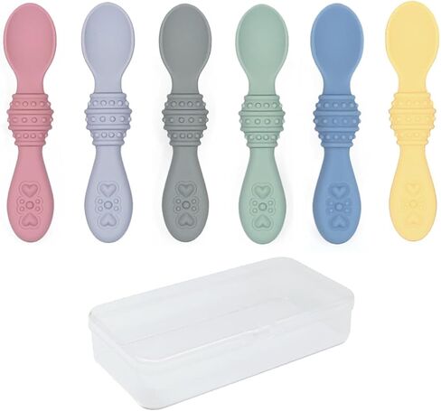 Elk and Friends Silicone Baby Spoons | Travel Case Included | First Stage Infant Toddler Spoon | Baby Led Weaning Stage | Dishwasher Safe in Saudi Arabia