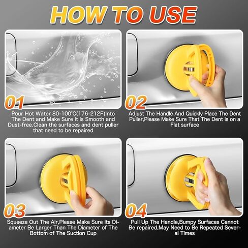 سيارة دنت بولير 3 حزمة دنت بولير مجموعة إزالة دنت السيارة القوية شفط كأس دنت بولير لإصلاح دنت السيارة أداة إزالة دنت لجسم السيارة، رفع البلاط، الأشياء المتحركة، الشاشة (أصفر + أسود) in Kuwait
