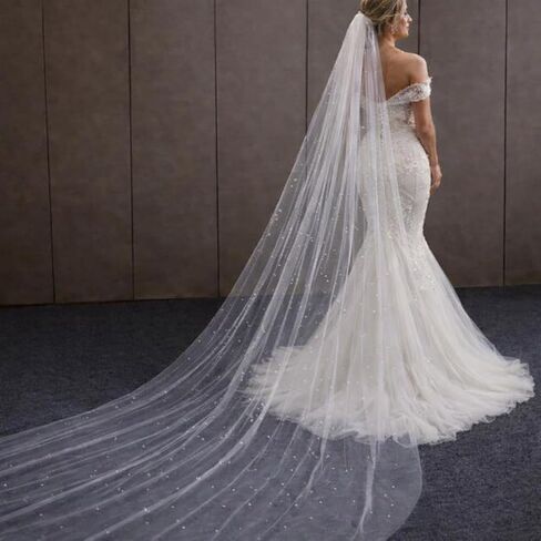 Wedding Veil Cathedral Length, Pearl Bridal Veil, White 1 Tier Wedding Veil, Elegant Bridal Veil for Wedding, Length 9.8 ft / 3 m in Saudi Arabia