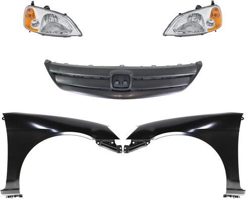 Replacement Headlight Kit (Driver and Passenger Side) fits Honda Civic Sedan 2001-2002 1.7L - Halogen w Textured Grille in Saudi Arabia
