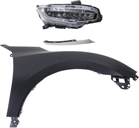 Replacement Headlight Kit (Headlight, Fender and Grille) Fits Honda Civic 2016-2017 2.0L I4 Sedan - Passenger Side in Saudi Arabia