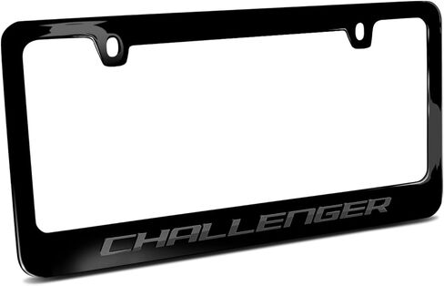 صورة iPick مصنوعة لسيارة Dodge Challenger بأحرف رمادية داكنة ثلاثية الأبعاد على إطار لوحة ترخيص معدنية سوداء in Kuwait