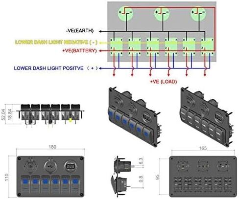 Riloer 6 Gang Rocker Switch Panel Fuse Panel Waterproof, Digital Voltmeter Display, Dual USB Charger Port DC 12V Power Socket, for RV Marine Car Vehicles Truck Boat, Green Light, Green Light in Saudi Arabia