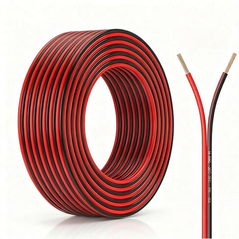 16 سلك قياس 50 قدم، 16 AWG أحمر وأسود 2 موصل سلك مكبر صوت مطلي بالنحاس من الألومنيوم سلك كهربائي للسيارات 16/2 لـ 12 فولت/24 فولت تيار مستمر، السيارات، صوت السيارة، المسرح المنزلي، شرائط LED، الإضاءة in Kuwait
