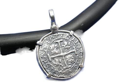 Sterling Silver Pirate Doubloon "2 Reale" Shipwreck Coin Pendant Replica with Shackle Bail 1.5" x 1" in Kuwait