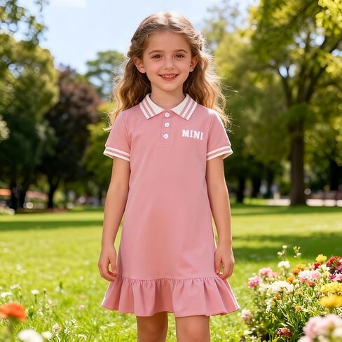 Girls Polo Dress Short Sleeve Golf Tennis Dress A-Line Playwear Sundress Baby Girls' School Uniform in Saudi Arabia