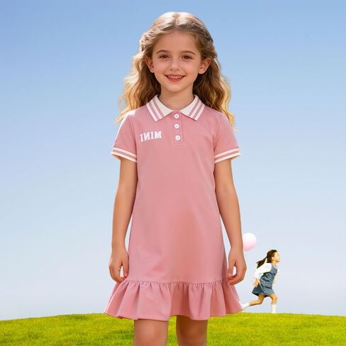 Girls Polo Dress Short Sleeve Golf Tennis Dress A-Line Playwear Sundress Baby Girls' School Uniform in Saudi Arabia