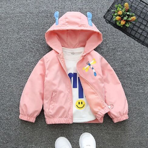 Vinmin Toddler Hooded Jacket Cartoon Dragonfly Zip Coat Little Girls Jacket Thin Fashion for Spring Autumn in Saudi Arabia