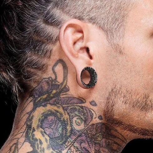 LADEMAYH 2Pcs Hammered Design Ear Plugs Tunnels Gauges, 0g-3/4inch Double Flared Saddle Gauges for Ears, Hypoallergenic Surgical Stainless Steel 316L Ear Stretching Body Jewelry in Saudi Arabia