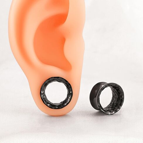 LADEMAYH 2Pcs Hammered Design Ear Plugs Tunnels Gauges, 0g-3/4inch Double Flared Saddle Gauges for Ears, Hypoallergenic Surgical Stainless Steel 316L Ear Stretching Body Jewelry in Saudi Arabia