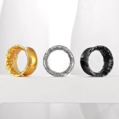 LADEMAYH 2Pcs Hammered Design Ear Plugs Tunnels Gauges, 0g-3/4inch Double Flared Saddle Gauges for Ears, Hypoallergenic Surgical Stainless Steel 316L Ear Stretching Body Jewelry in Saudi Arabia