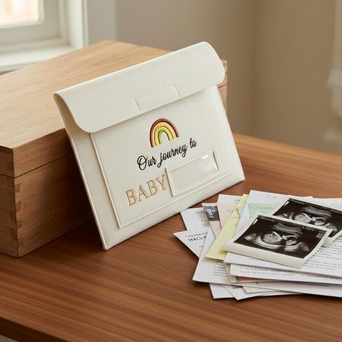 Our Journey to Baby Felt Document Organizer – IVF Gift for Women, Baby Keepsake Folder for Fertility Journey, Pregnancy Paper Storage Pouch with Name Card Slot, A4 File Holder for New Mom Memories in Saudi Arabia
