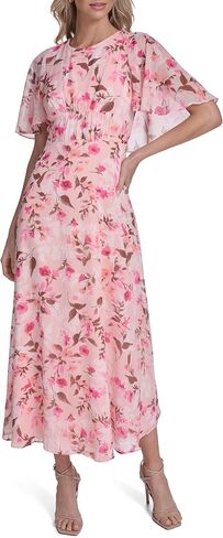 Calvin Klein Women's Flutter Sleeve Round Neck Chiffon A-line Midi Dress in Saudi Arabia