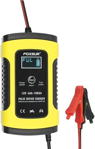 Portable Auto Power Supply with LCD Display Car Booster 7 Stages 12V 10A 24V 5A for Motorcycle for AGM LiFePo4 Compatible with Automotive Motorcycle Parts(EU Yellow01) in Saudi Arabia