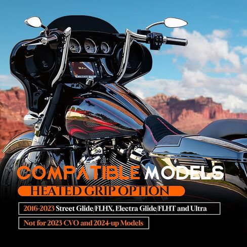 سلك مسبق 1 1/2 بوصة من Fat Ape Hangers Street Glide مقابض ساخنة خيار 14 بوصة مقود ارتفاع لـ Harley 2016-2023 Street Glide/Electra Glide/Ultra Limited Bagger Meathook Bar مع CAN-Bus/TBW، كروم in Kuwait