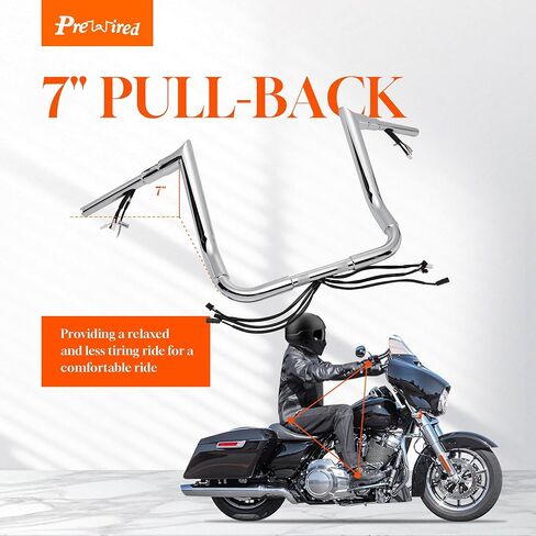 سلك مسبق 1 1/2 بوصة من Fat Ape Hangers Street Glide مقابض ساخنة خيار 14 بوصة مقود ارتفاع لـ Harley 2016-2023 Street Glide/Electra Glide/Ultra Limited Bagger Meathook Bar مع CAN-Bus/TBW، كروم in Kuwait