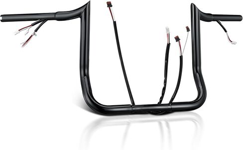 MoKitDora Prewired Street Electra Glide Handlebar 10 بوصة ارتفاع 1.25 بوصة دهون 1 بوصة مشبك Meathook Bar Ape Hanger Baggers لـ Harley Mitre Cut 2016-2023 Ultra Limited FLHX FLHT، أسود لامع in Kuwait