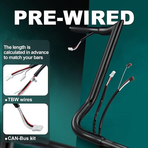 MoKitDora Prewired Street Electra Glide Handlebar 10 بوصة ارتفاع 1.25 بوصة دهون 1 بوصة مشبك Meathook Bar Ape Hanger Baggers لـ Harley Mitre Cut 2016-2023 Ultra Limited FLHX FLHT، أسود لامع in Kuwait