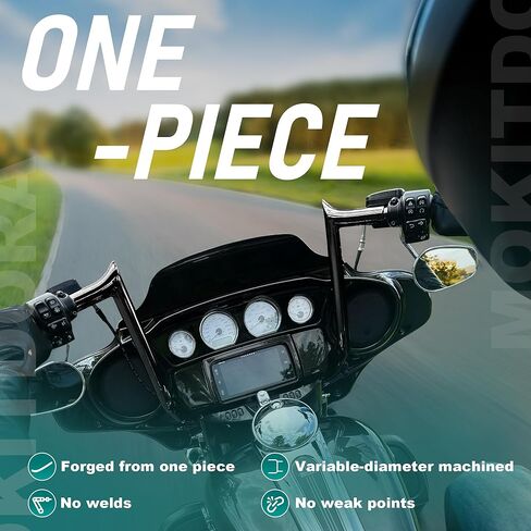 MoKitDora Prewired Street Electra Glide Handlebar 10 بوصة ارتفاع 1.25 بوصة دهون 1 بوصة مشبك Meathook Bar Ape Hanger Baggers لـ Harley Mitre Cut 2016-2023 Ultra Limited FLHX FLHT، أسود لامع in Kuwait