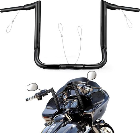 MoKitDora Street Electra Glide Ape Hanger 14 بوصة ارتفاع 1-1/2 بوصة دهون 1 بوصة مشبك قرد باجر بار لـ 1986-2023 Harley FLHT & FLHX Ultra Limited Tri-Glide، أسود in Kuwait
