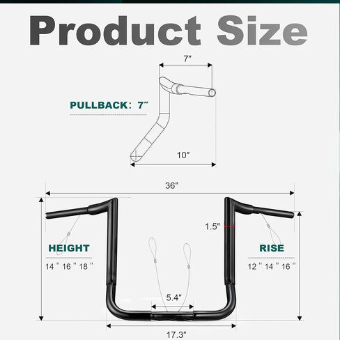 MoKitDora Street Electra Glide Ape Hanger 14 بوصة ارتفاع 1-1/2 بوصة دهون 1 بوصة مشبك قرد باجر بار لـ 1986-2023 Harley FLHT & FLHX Ultra Limited Tri-Glide، أسود in Kuwait