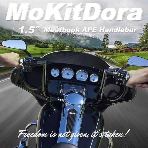 MoKitDora Street Electra Glide Ape Hanger 14 بوصة ارتفاع 1-1/2 بوصة دهون 1 بوصة مشبك قرد باجر بار لـ 1986-2023 Harley FLHT & FLHX Ultra Limited Tri-Glide، أسود in Kuwait