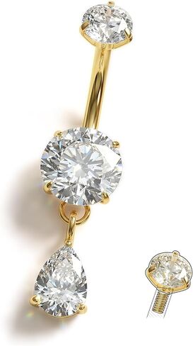 Jstyle G23 Titanium Dangle Belly Button Rings for Women 14G Internally Threaded Belly Ring Dangling Piercing Jewelry with Heart Butterfly CZ Hypoallergenic Navel Piercing Ring in Saudi Arabia