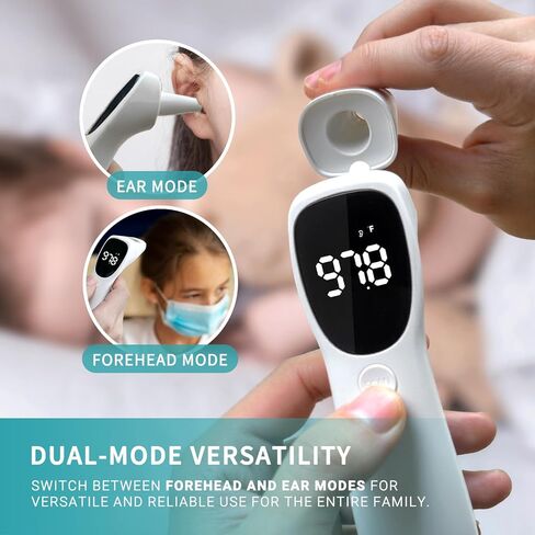 ميزان حرارة مزدوج الوضع للبالغين والأطفال والأطفال - مقياس حرارة رقمي للجبهة والأذن بالأشعة تحت الحمراء، بدون لمس مع إنذار للحمى ونتائج سريعة in Kuwait