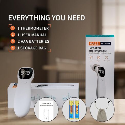 ميزان حرارة مزدوج الوضع للبالغين والأطفال والأطفال - مقياس حرارة رقمي للجبهة والأذن بالأشعة تحت الحمراء، بدون لمس مع إنذار للحمى ونتائج سريعة in Kuwait