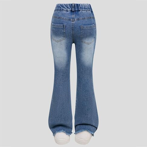 Toddler Little Girls Flare Jeans Butterfly Embroidery Skinny Stretchy Elastic High Waist Denim Pants Spring Fall Jeans in Saudi Arabia