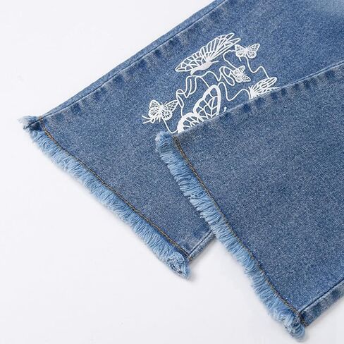 Toddler Little Girls Flare Jeans Butterfly Embroidery Skinny Stretchy Elastic High Waist Denim Pants Spring Fall Jeans in Saudi Arabia