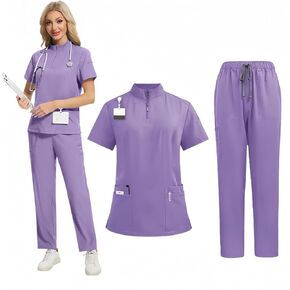 Caregiver uniform set,zip-up collar top &straight-leg pants,unisex,suitable for veterinarians and medical personnel in Kuwait