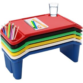 6 قطع من مكتب الأطفال مع فتحات تخزين، صينية حجرية محمولة قابلة للتكديس، 19.69 بوصة طول × 9.84 بوصة عرض × 7.1 بوصة ارتفاع، طاولة بلاستيكية متعددة الألوان للأطفال لكتابة الأكل والرسم والقراءة والقيام بالواجبات المنزلية in Kuwait
