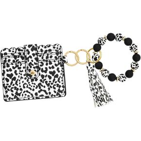 Leopard Print Purse, Beaded Wallet Wristlet, Wallet with Id Window for Women, Cardholder Keychains, Cheetah Print Purse (01-White) in Saudi Arabia