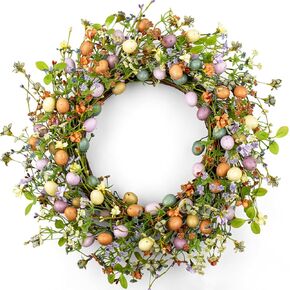 أكاليل عيد الفصح مقاس 20 بوصة من violetEverGarden للباب الأمامي إكليل عيد الفصح الملون إكليل البيض الاصطناعي مع التوت لتزيين حفلات الربيع والصيف in Kuwait