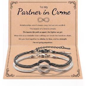 Matching Couples Bracelets Set for Him and Her Love Knot Relationship Promise Jewelry Gifts for Boyfriend Girlfriend Stainless Steel Silver Black Chain with Message Card in Saudi Arabia